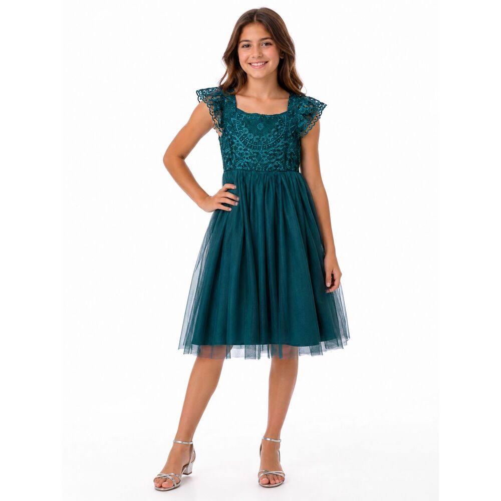 Kensie Girl Girls Size 14 Teal Lace Tulle Party Dress Holiday Christmas Occasion